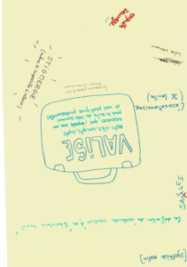 schéma et nuage de mots sur feuille jaune