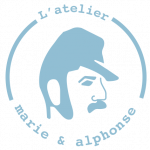 logo de l'atelier marie et alphonse : pastille ronde avec portrait d'un homme de profil